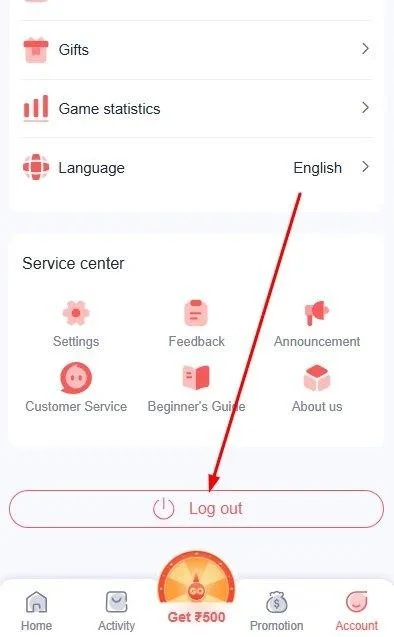 tap log out button